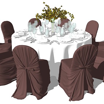 20欧式法式美式宴会婚礼餐桌椅餐具摆件组合sketchup草图模型下载