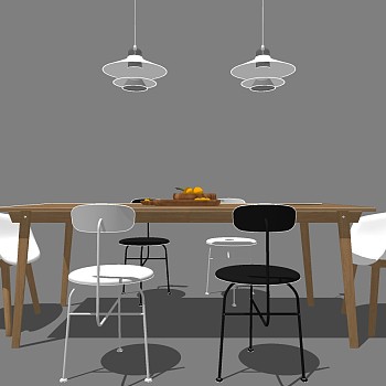 13北欧现代餐桌椅食物吊灯组合sketchup草图模型下载
