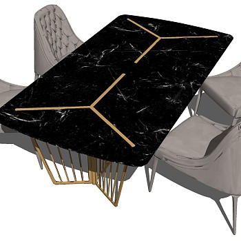 3简欧式现代轻奢餐桌椅子sketchup草图模型下载