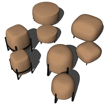 16现代沙发 脚踏圆凳脚蹬圆形脚蹬沙发凳坐墩sketchup草图模型下载