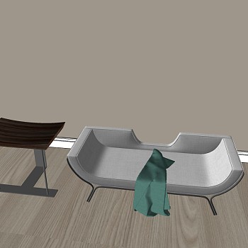24现代简约实木沙发凳 卧榻床尾凳sketchup草图模型下载