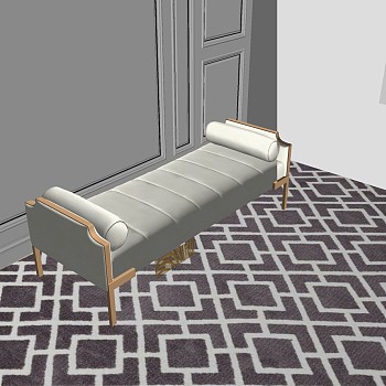 5简欧欧式法式金属轻奢沙发凳脚踏床尾凳sketchup草图模型下载
