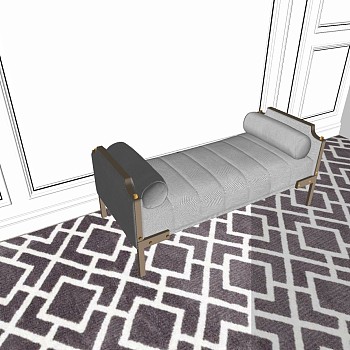 6简欧欧式法式金属轻奢沙发凳脚踏床尾凳sketchup草图模型下载