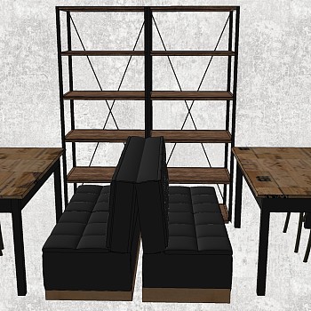 12工业风餐桌椅卡座书架钢架书架sketchup草图模型下载