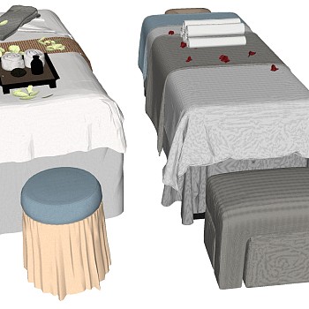 14现代美容美发足疗店spa椅床按摩床床尾凳花瓣组合sketchup草图模型下载