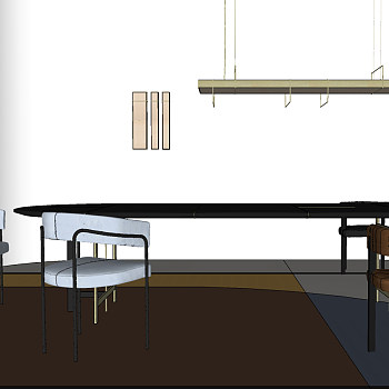 7现代金属布艺沙发椅子实木椅子桌子餐桌椅吊灯组合sketchup草图模型下载