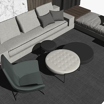 23现代简约客厅单人沙发椅子多人沙发茶几 组合sketchup草图模型下载