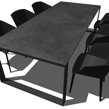 3现代黑色简约单人沙发椅子桌子餐桌椅组合sketchup草图模型下载