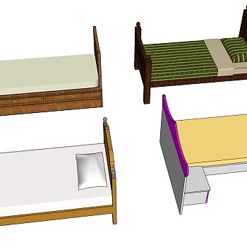 13欧式法式实木单人床sketchup草图模型下载