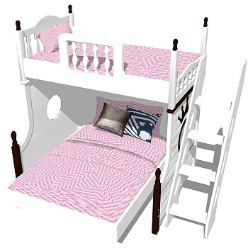15欧式法式美式儿童房儿童床单人上下铺sketchup草图模型下载