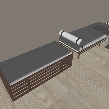 23新中式实木沙发凳床尾凳sketchup草图模型下载