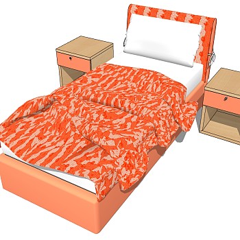 13现代单人床床头柜组合sketchup草图模型下载