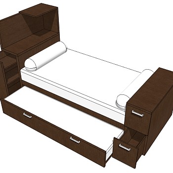 12现代简约实木单人床sketchup草图模型下载