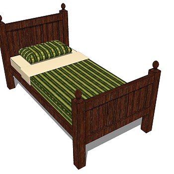 11法式美式实木单人床sketchup草图模型下载