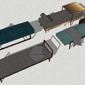 21新中式现代轻奢简欧式床尾凳脚踏床尾凳sketchup草图模型下载