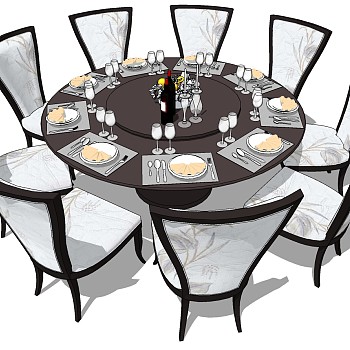 11欧式法式古典美式餐厅餐桌餐椅子餐具组合sketchup草图模型下载