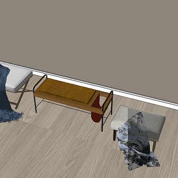 22新中式现代轻奢简欧式床尾凳脚踏床尾凳脚踏脚蹬sketchup草图模型下载
