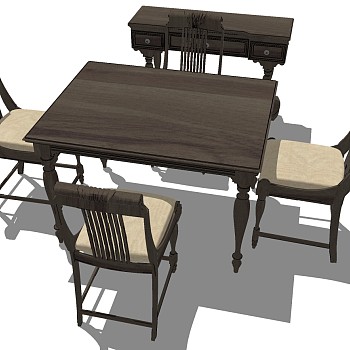 14美式欧式法式实木餐桌椅子餐边柜组合sketchup草图模型下载