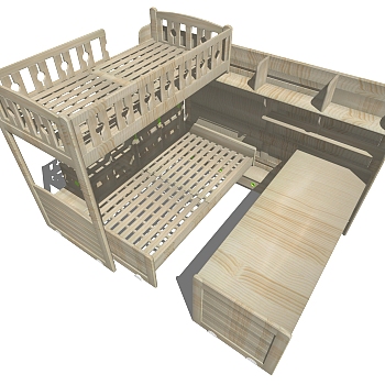 现代欧式法式简约实木单人上下铺组合sketchup草图模型下载 (3)