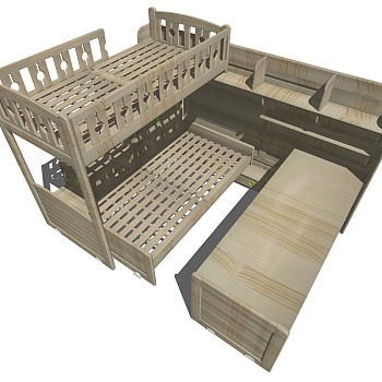 现代欧式法式简约实木单人上下铺组合sketchup草图模型下载 (3)