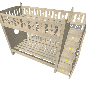 现代欧式法式简约实木单人上下铺组合sketchup草图模型下载 (1)
