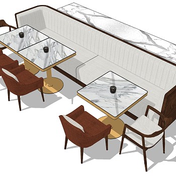 17现代餐厅餐桌卡座单人沙发餐椅组合sketchup草图模型下载