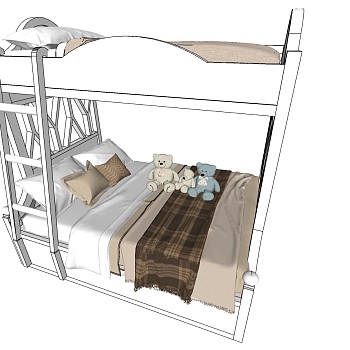13现代北欧儿童房简约儿童床上下铺玩偶组合sketchup草图模型下载