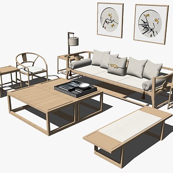 1新中式实木家具沙发茶几罗汉床卧榻台灯装饰挂画椅子