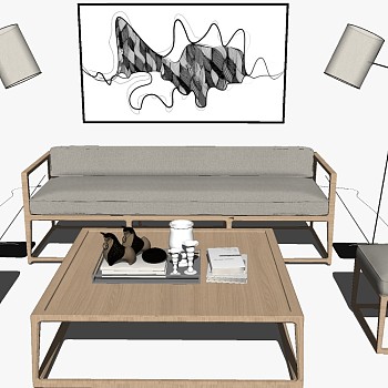 2新中式实木家具沙发茶几罗汉床卧榻落地装饰挂画