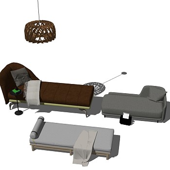 21现代北欧轻奢贵妃榻贵妃椅卧榻美人靠休闲躺椅藤编吊灯sketchup草图模型下载