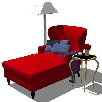 12欧式法式美式沙发现代北欧轻奢贵妃榻贵妃椅卧榻美人靠脚sketchup草图模型下载