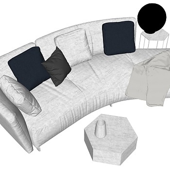 2现代沙发弧形沙发美人靠贵妃椅sketchup草图模型下载