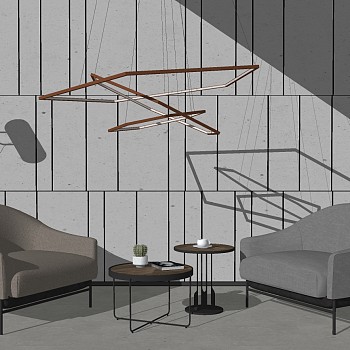 1现代北欧简约高级灰沙发椅茶几金属吊灯 组合sketchup草图模型下载