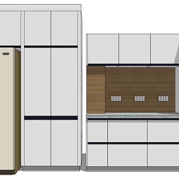 (17)现代厨房橱柜厨具水槽sketchup草图模型下载