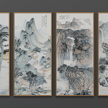 H33-0108中式山水装饰画组合sketchup草图模型下载