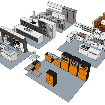 (20)现代简约橱柜厨房用具水槽烤箱燃气灶组合sketchup草图模型下载