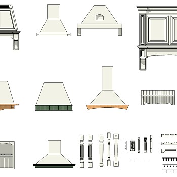 5欧式法式橱柜厨房用具吸油烟机罗马柱柱子组合sketchup草图模型下载