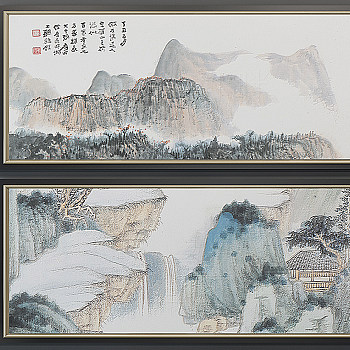 H28-0108新中式山水挂画装饰画sketchup草图模型下载