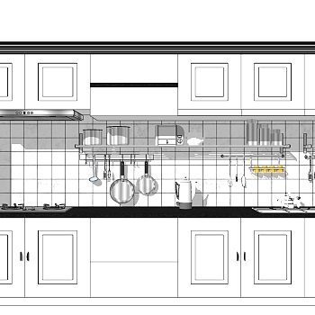 (1)简欧式橱柜烤箱燃气灶水槽吸油烟机厨房用具摆件sketchup草图模型下载