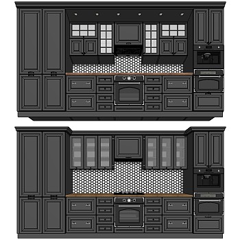 (2)美式欧式实木厨房橱柜烤箱吊柜sketchup草图模型下载