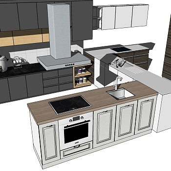 (4)现代简约橱柜厨房用具水槽烤箱吸油烟机sketchup草图模型下载