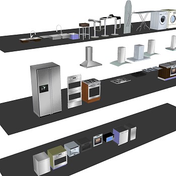 (18)厨房卫生间电器橱柜家具厨房用具烤箱冰箱洗衣机水槽组合消毒柜吧椅中岛岛台吧椅sketchup草图模型下载