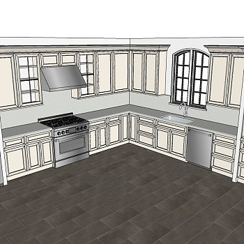 (3)美式欧式法式木制橱柜烤箱吸油烟机sketchup草图模型下载