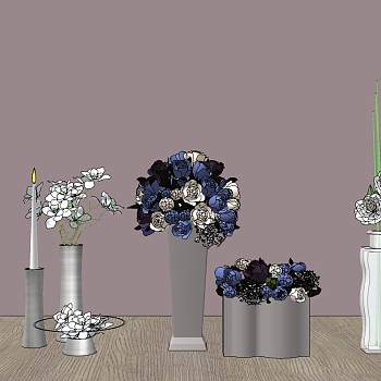 150欧式现代玻璃花瓶花卉插花花艺sketchup草图模型下载