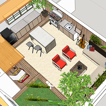23-户外景观庭院阳台沙发吧台烧烤架台摇椅sketchup草图模型下载