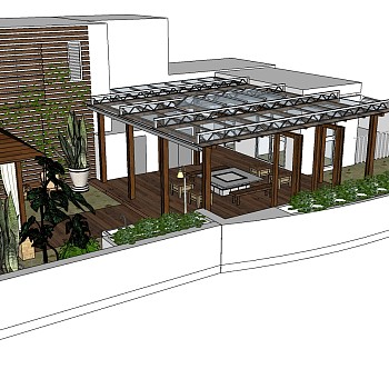 35户外庭院景观屋顶花园遮阳棚凉亭sketchup草图模型下载