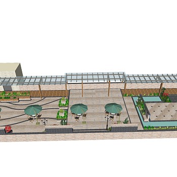 21中式景观庭院花园遮阳伞廊架sketchup草图模型下载