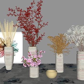 新中式花瓶陶瓷陶罐花瓶插花花艺花卉摆件sketchup草图模型下载
