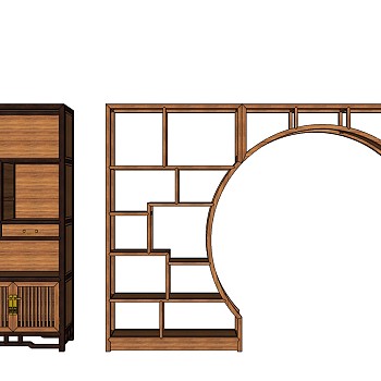 (6)中式木制橱柜书架书柜储物柜储物架月亮门博古架多宝格sketchup草图模型下载
