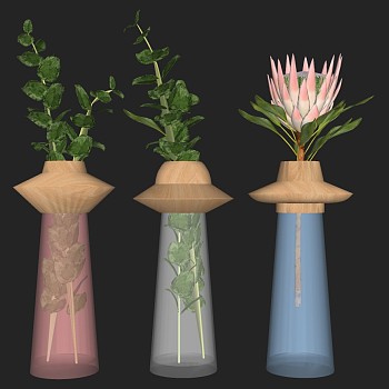 新中式现代玻璃花瓶花卉插花花艺sketchup草图模型下载